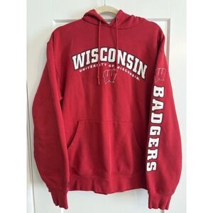 Vintage‎ Wisconsin Badgers Sleeve Graphic Spell Out Hoodie Sweatshirt Size Large